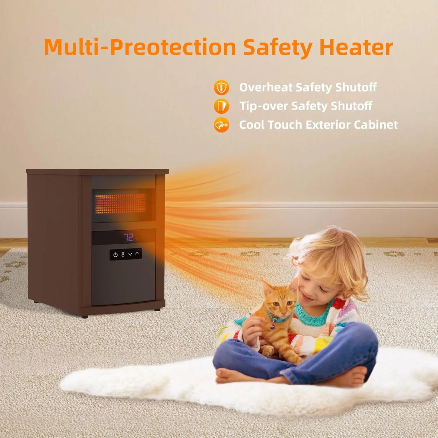 Electric Infrared Quartz Cabinet Heater – Portable Indoor Space Heater with Overheat Safety Protection for Home Use