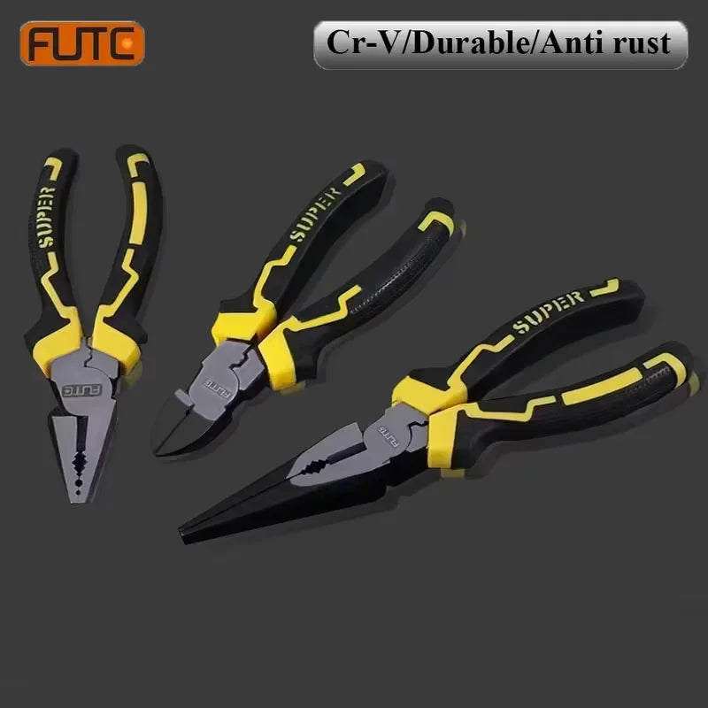 6–8 Inch Cr-V Steel Pliers – Industrial Grade Wire Cutter & Diagonal Nose Hand Tool for Electricians