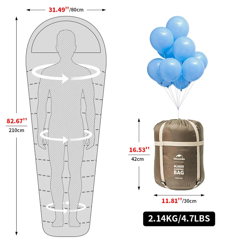 Naturehike Mummy Sleeping Bag – Lightweight MJ300 (-1℃) & MJ600 (-12℃) for Winter Camping, Outdoor Adventures, and Comfortable Sleep