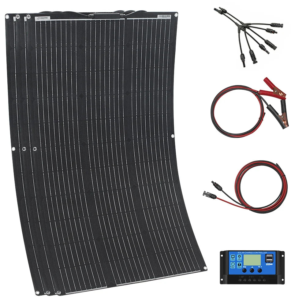 Flexible Solar Panel Kit – 100W/200W/300W High-Efficiency 12V/24V Battery Charger for RV, Boat, Camping & Off-Grid Use