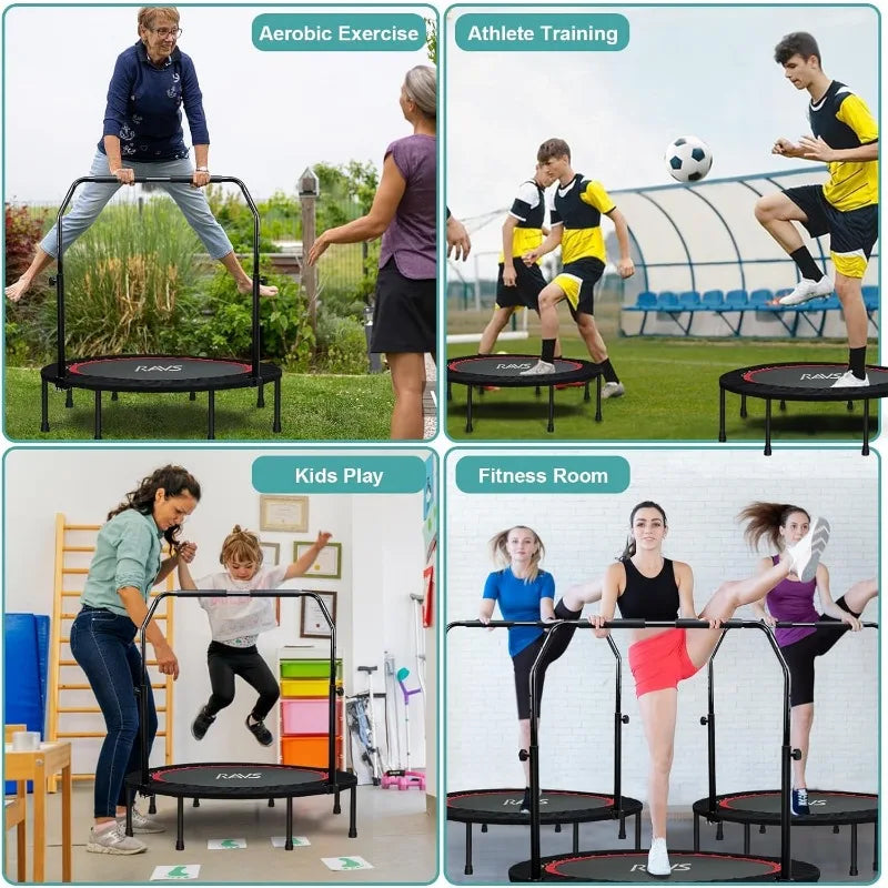 πββοΈ RAVS Mini Trampoline for Kids & Adults β 40"/48" Foldable Fitness Rebounder with Adjustable Handle
