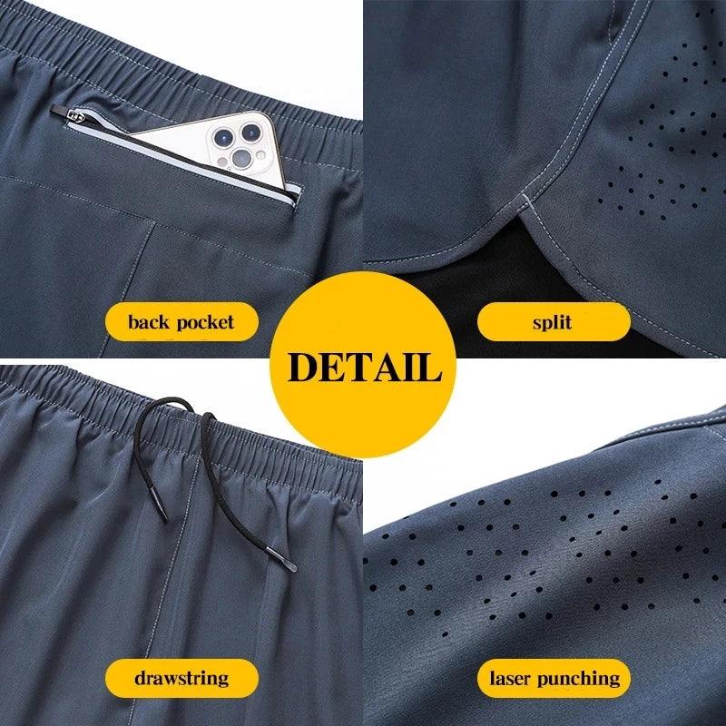 Men’s Quick-Dry Double Layer Running Shorts – Black Fitness & Workout Training Shorts
