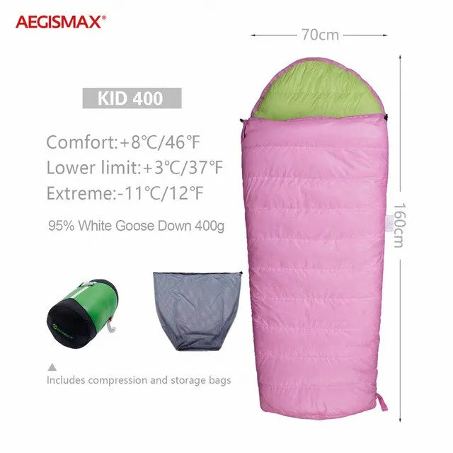 Kids' Goose Down Sleeping Bag – 95% Filled, Ultra-Warm & Thickened for Camping, Hiking & Outdoor Adventures