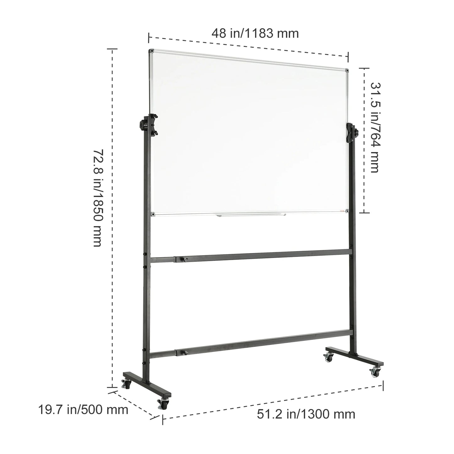 48x32" Rolling Double-Sided Magnetic Whiteboard – Mobile Dry Erase Board with 360° Reversible & Height Adjustable Frame