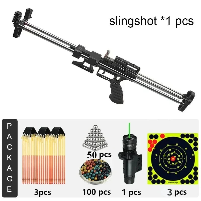 🎯 80LBS Telescopic Long Pole Slingshot with Laser Sight | All-Metal Powerful Hunting Slingshot