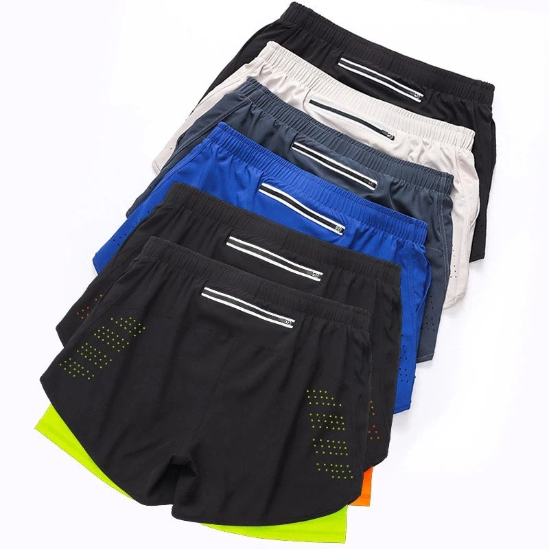 Men’s Quick-Dry Double Layer Running Shorts – Black Fitness & Workout Training Shorts