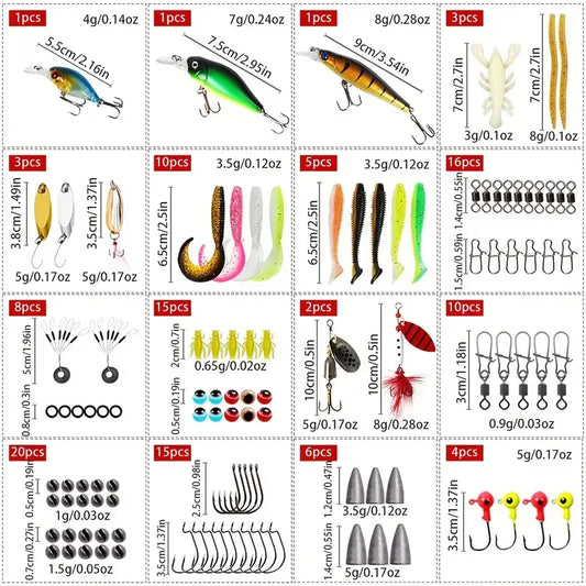 125-Piece Complete Bionic Fishing Kit – Lifelike Hard & Soft Lures, Adjustable Sinkers, Safe-Lock Hooks & Tackle Box