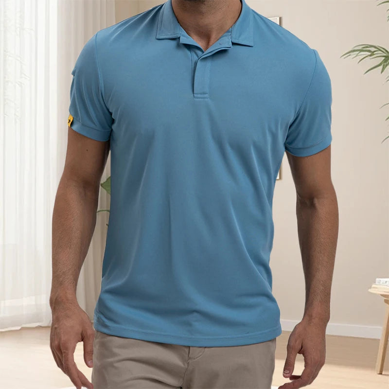 Men’s Casual Short Sleeve Button-Down Shirt – Solid Color Summer Top with Turn-Down Collar