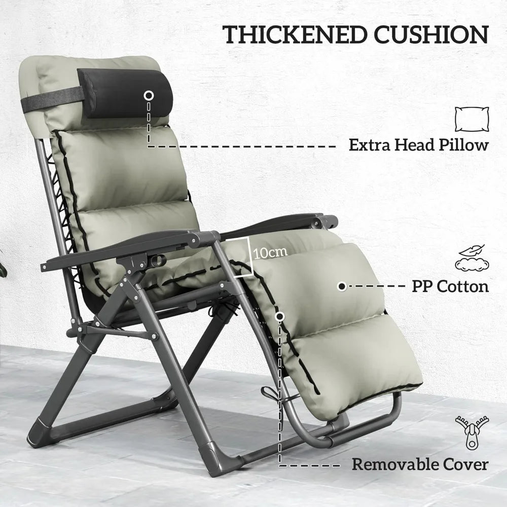 Set of 2 Reclining Zero Gravity Lounge Chairs – Folding Outdoor Relaxation with Removable Cushions