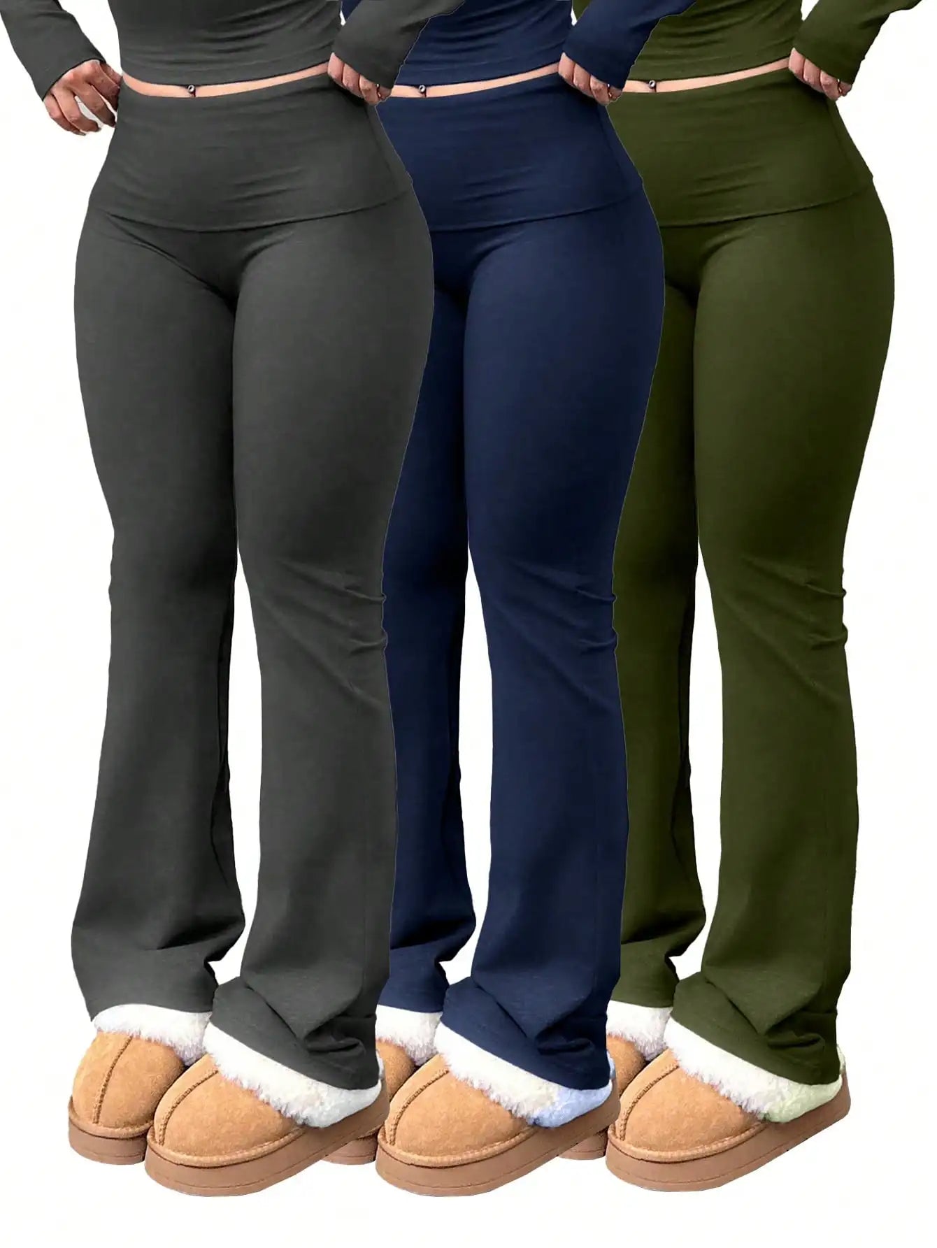 3-Pack Women’s High-Waisted Flared Yoga Pants – Large Size, Elastic Waist, Casual & Fitness Wear