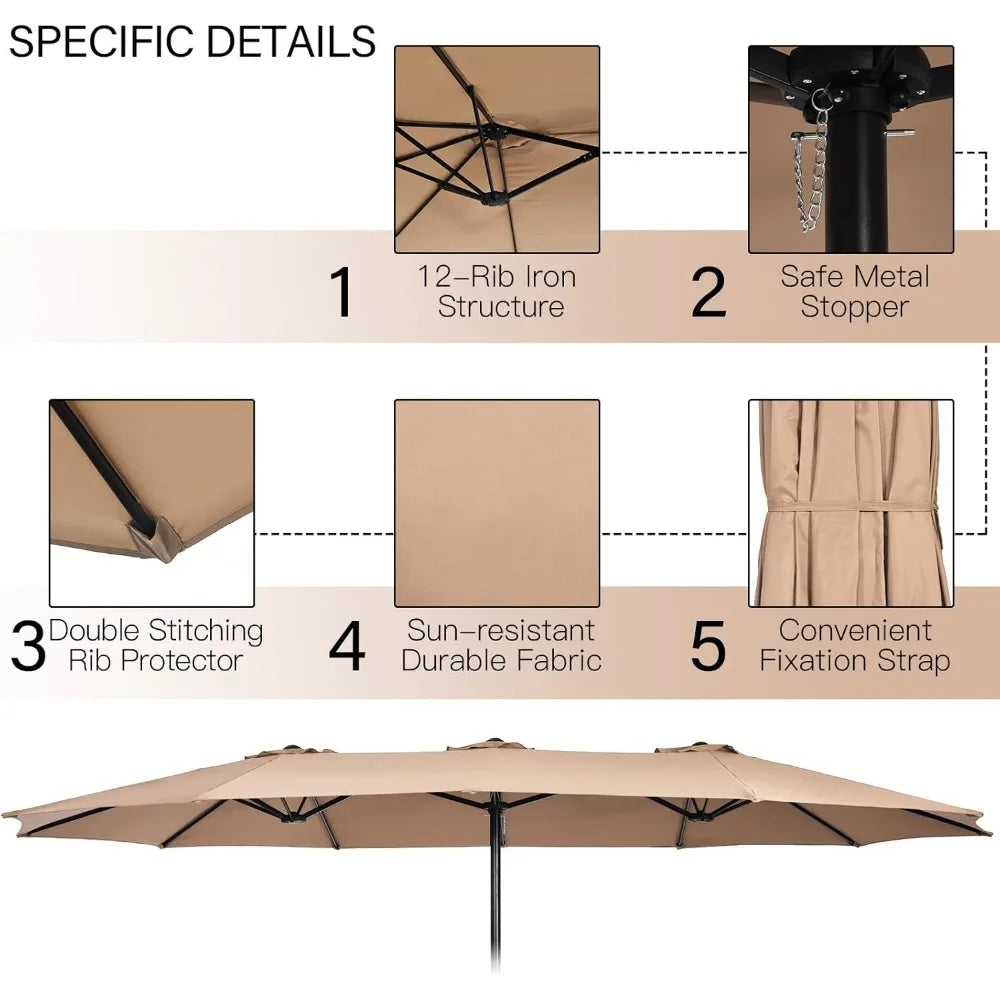 š 10-Piece Patio Rattan Dining Set with 15Ft Double-Sided Umbrella
