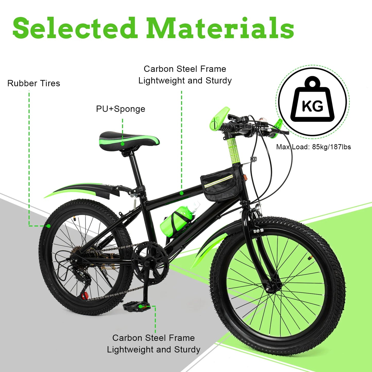 20-Inch 7-Speed Kids’ Mountain Bike – Adjustable Seat, Mudguards & Kettle Holder for Ages 8–13
