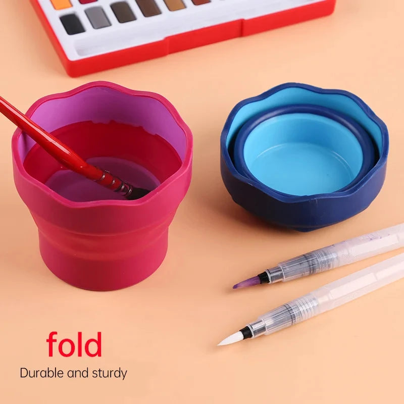 Portable Telescopic Watercolor Brush Washer – Foldable Art Bucket for Easy Cleaning
