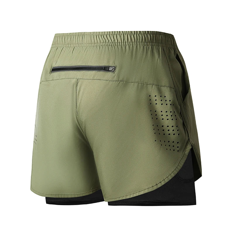 Men’s Quick-Dry Double Layer Running Shorts – Black Fitness & Workout Training Shorts