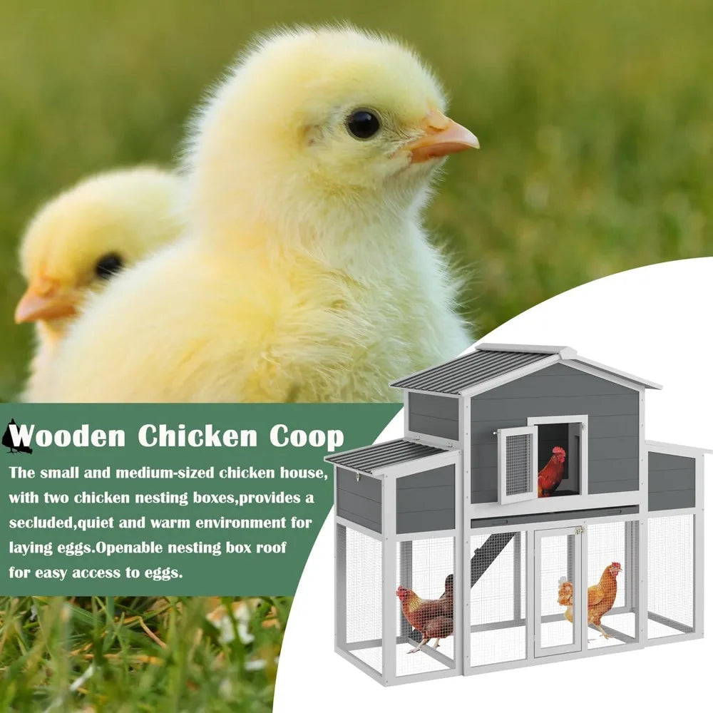 Wooden Chicken Coop for 2–6 Chickens – Outdoor Hen House with Run, 2 Nesting Boxes & Weatherproof Roof