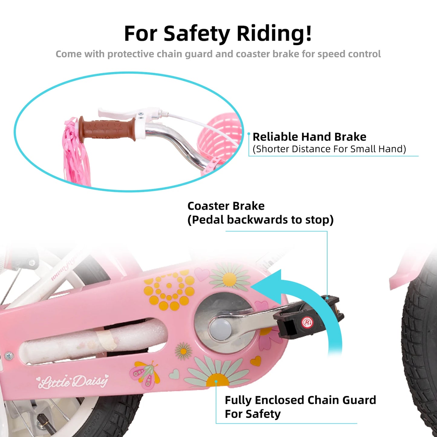 Kids Bike with Training Wheels – 12", 14", 16" Sizes for Ages 2–7, Fun Design with Doll Seat, Streamers or Flag & Name Plate