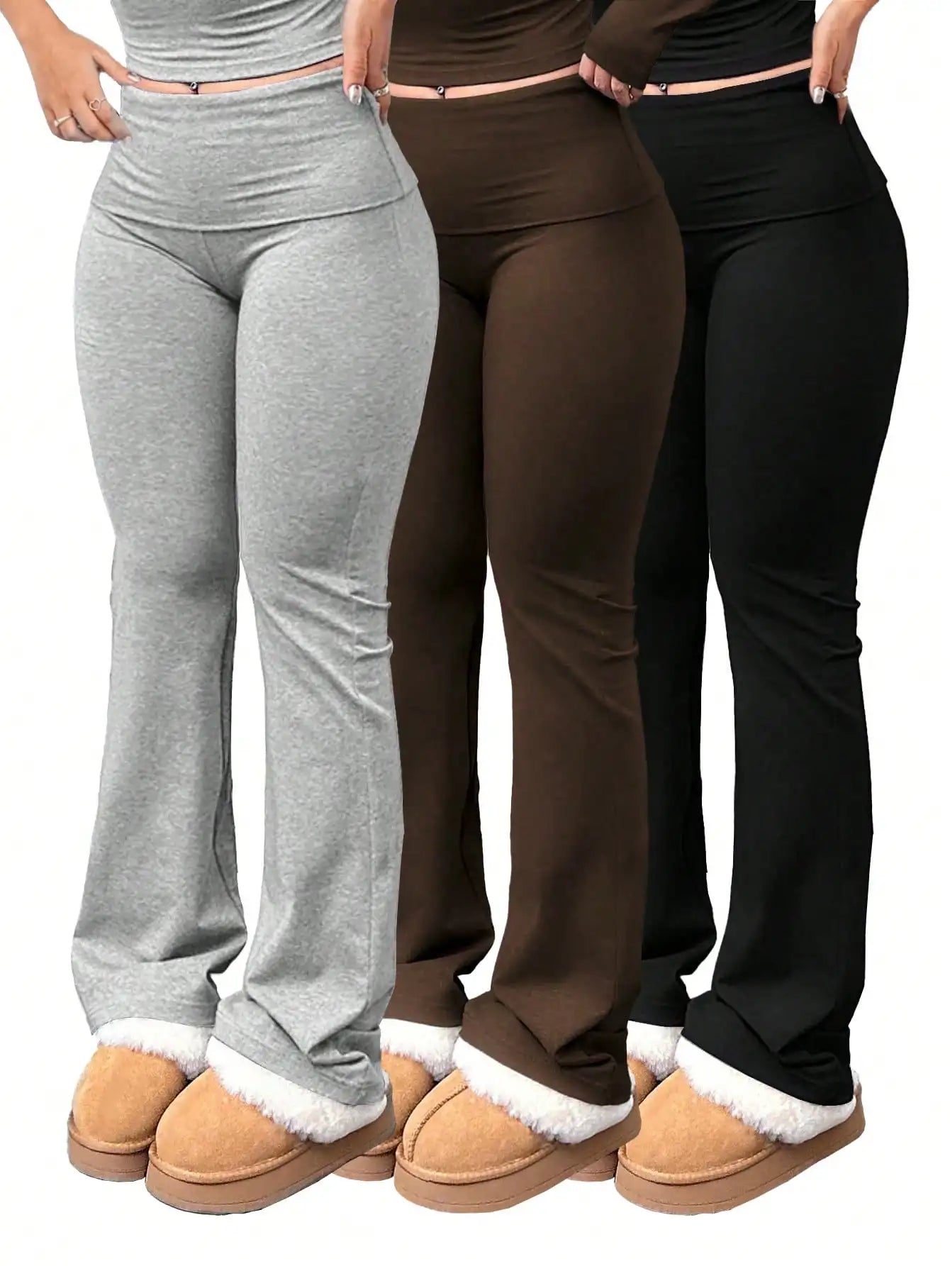 3-Pack Women’s High-Waisted Flared Yoga Pants – Large Size, Elastic Waist, Casual & Fitness Wear