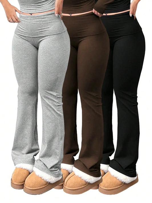 3-Pack Women’s High-Waisted Flared Yoga Pants – Large Size, Elastic Waist, Casual & Fitness Wear