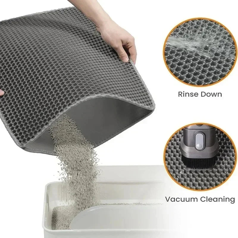 90x60CM Double-Layer Waterproof Cat Litter Mat – Non-Slip, Washable Pet Toilet Mat for Litter Box Cleanup