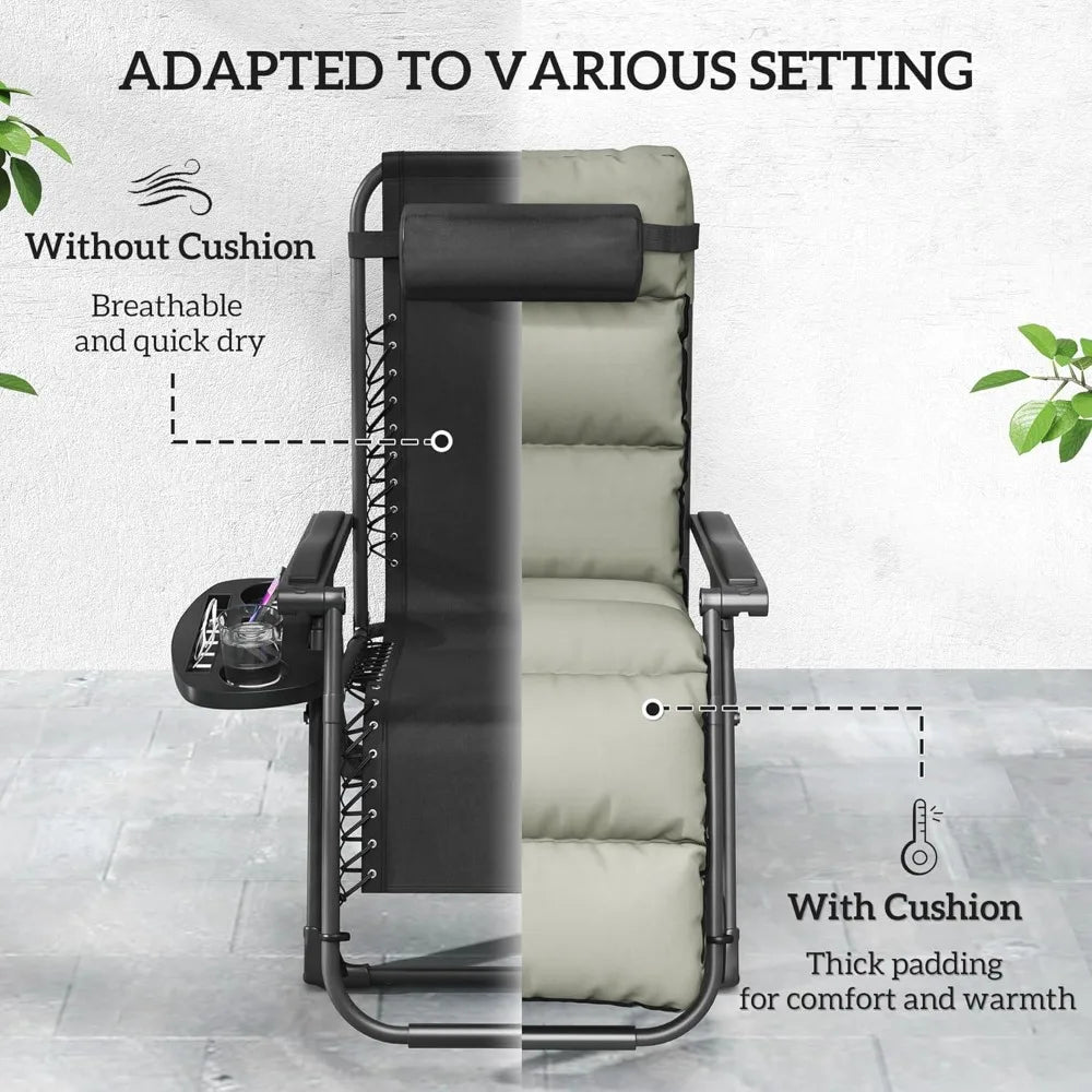 Set of 2 Reclining Zero Gravity Lounge Chairs – Folding Outdoor Relaxation with Removable Cushions