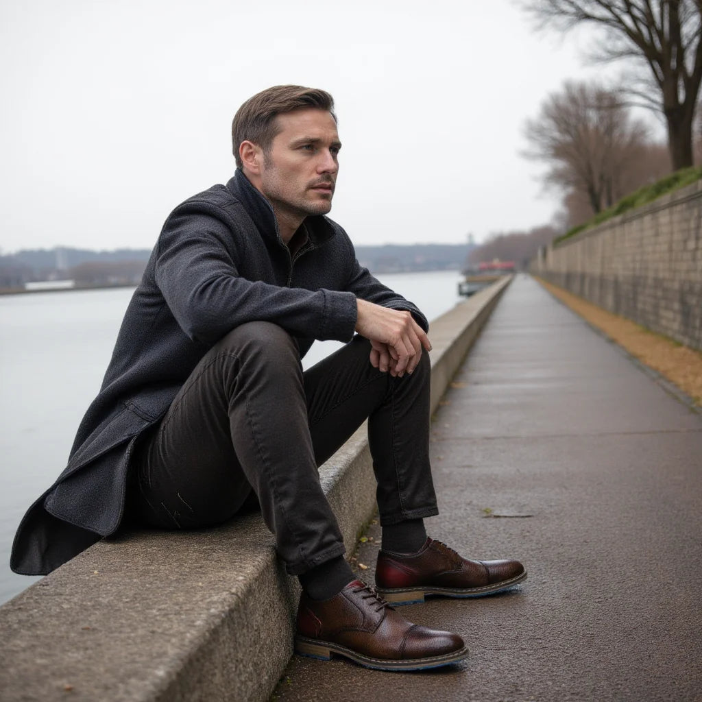 Retro Men’s Derby Shoes – Casual Leather Dress Shoes with Classic Lace-Up Style