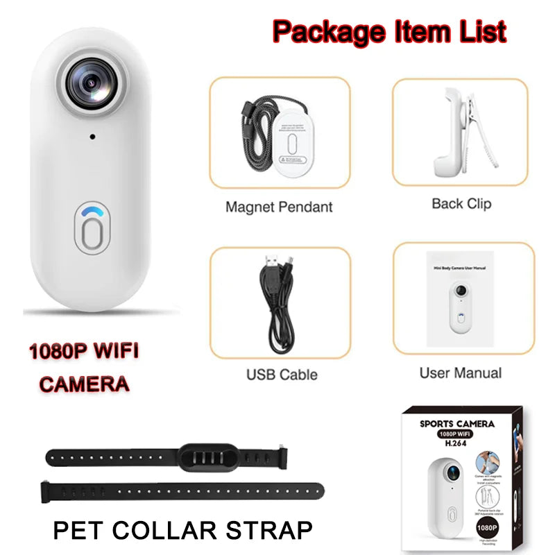 4K Wireless Pet Collar Camera – HD Video Recording Action Cam for Dogs & Cats, Outdoor Adventure or Gift Idea