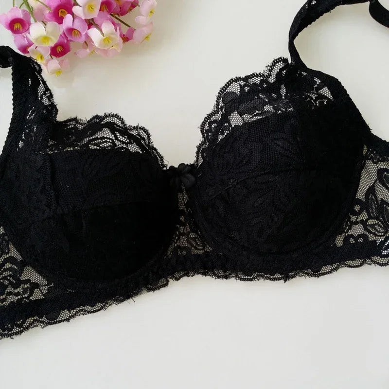 Sexy Floral Lace Push-Up Bra – Women’s Thin Summer Lingerie, Breathable Solid Color Comfort Brassiere