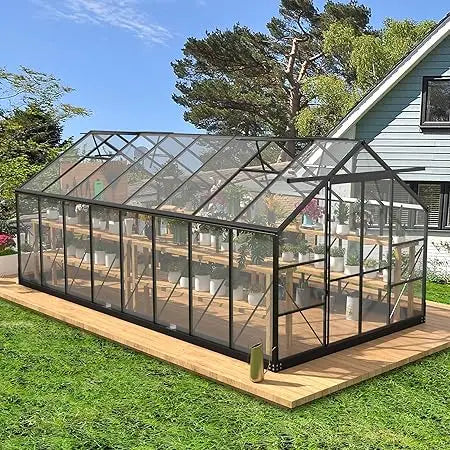 8x16 FT Polycarbonate Walk-In Greenhouse with Adjustable Roof Vents – Aluminum Frame, Weather-Resistant Outdoor Garden Shelter
