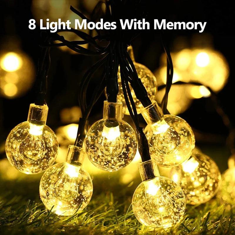 Outdoor Solar Crystal Globe String Lights – 60 LED Waterproof Lights with 8 Modes for Garden, Patio, or Party Decor
