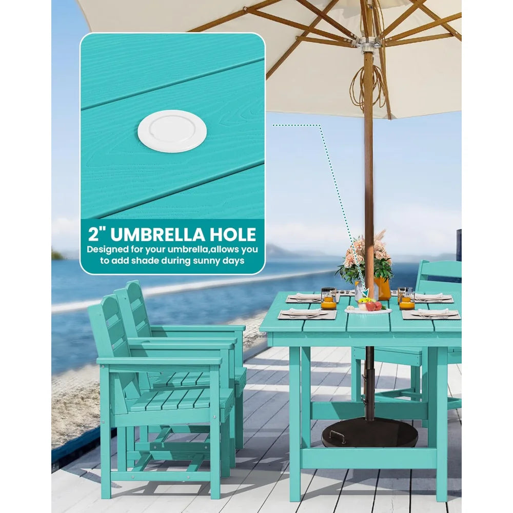 7-Piece Outdoor Patio Dining Set – All-Weather HDPE Table & Chairs with Umbrella Hole for Backyard or Deck