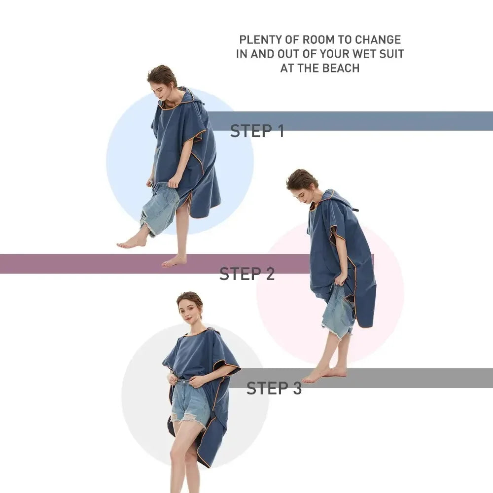 Quick-Dry Surf Poncho Towel – Microfiber Beach Robe & Changing Towel Hoodie for Adults