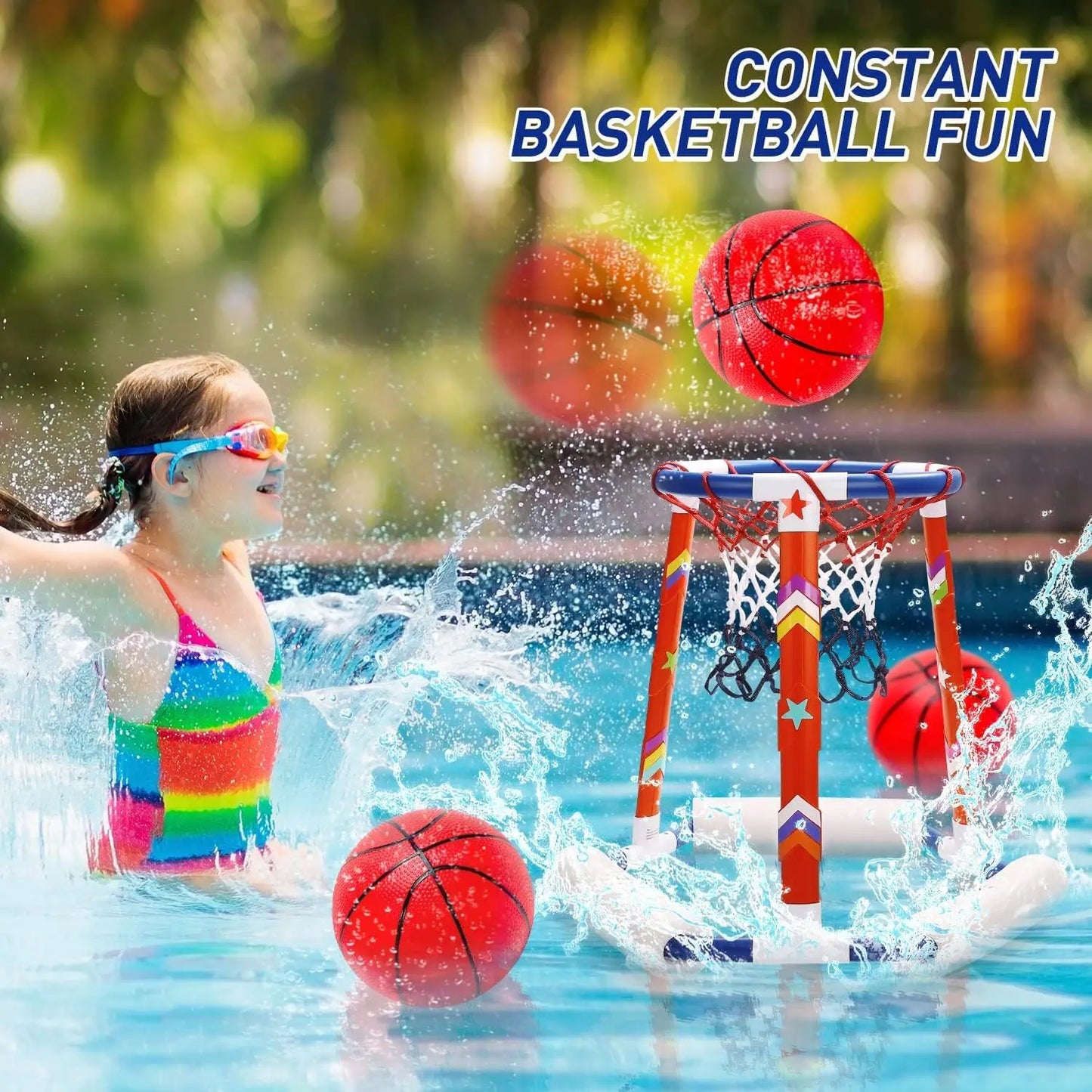 Floating Pool Basketball Hoop Set – Inflatable Water Game with 3 Balls, Pump & Stickers – Summer Fun for All Ages