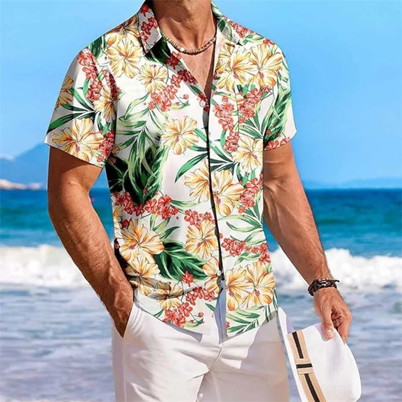 Men’s Floral Short Sleeve Button-Up Shirt – Casual Summer Top with Chest Pocket for Beach & Vacation Wear