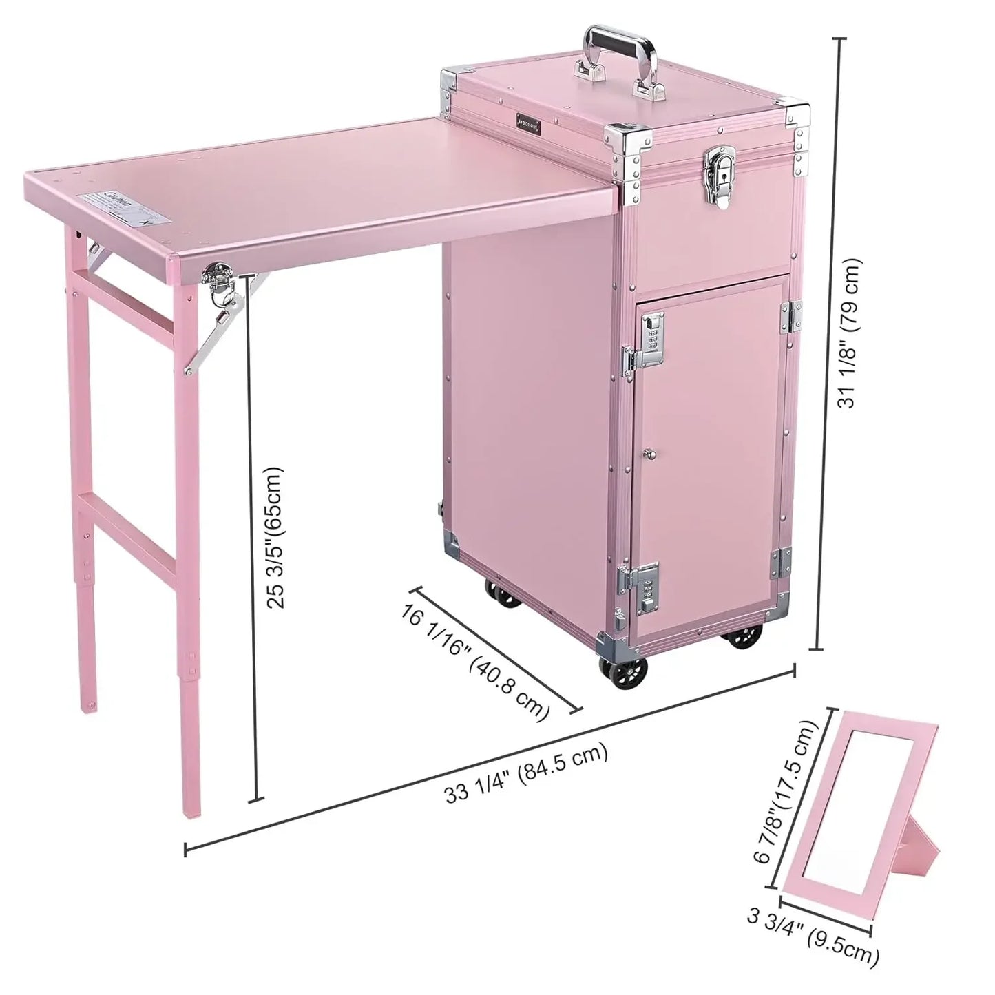 Portable Rolling Manicure Table – Foldable Nail Desk with Travel Case & Cosmetic Trolley Storage Organizer