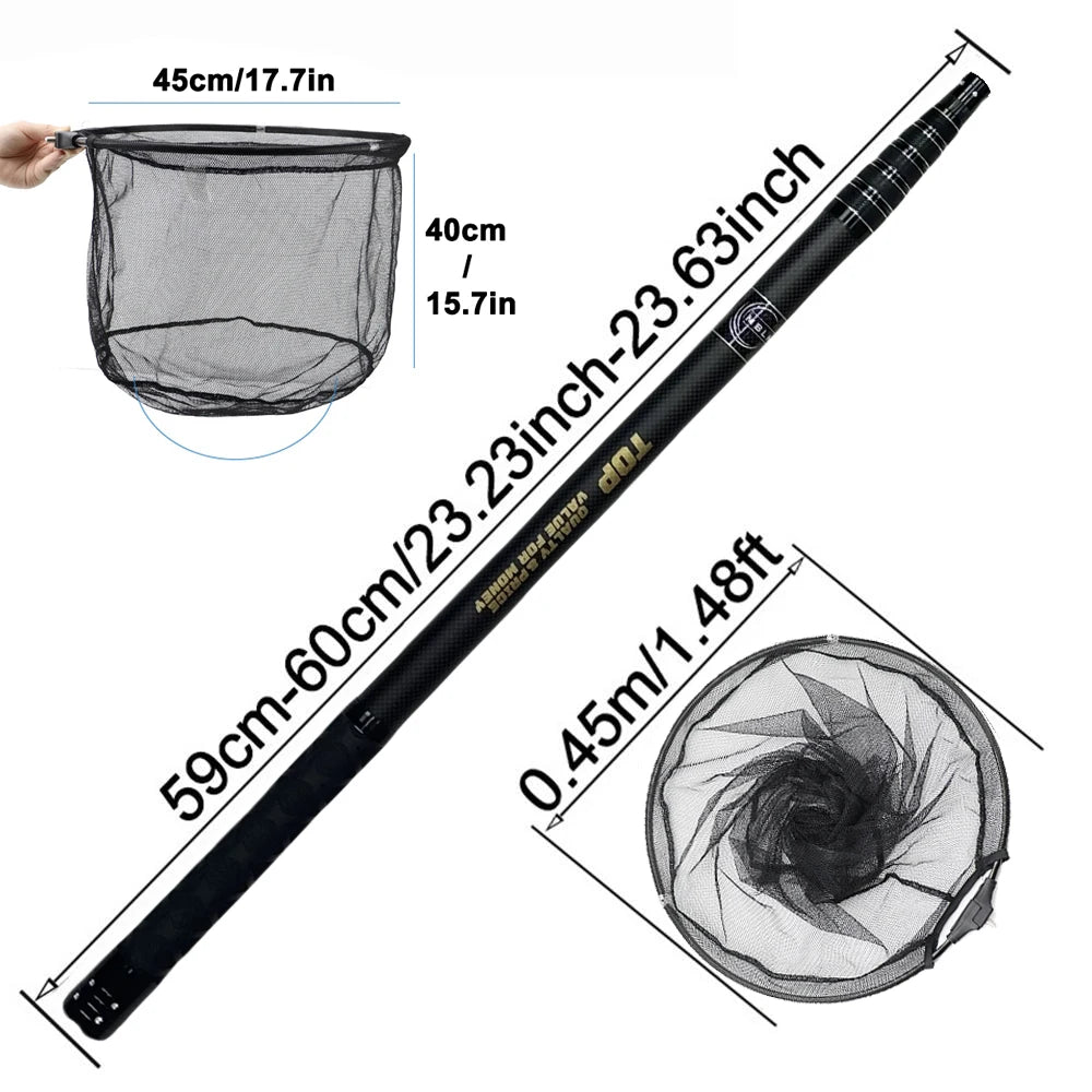 Ultralight 328cm/129" Portable Landing Net – Carbon Handle & Aluminum Alloy Net Head (414g Total Weight)