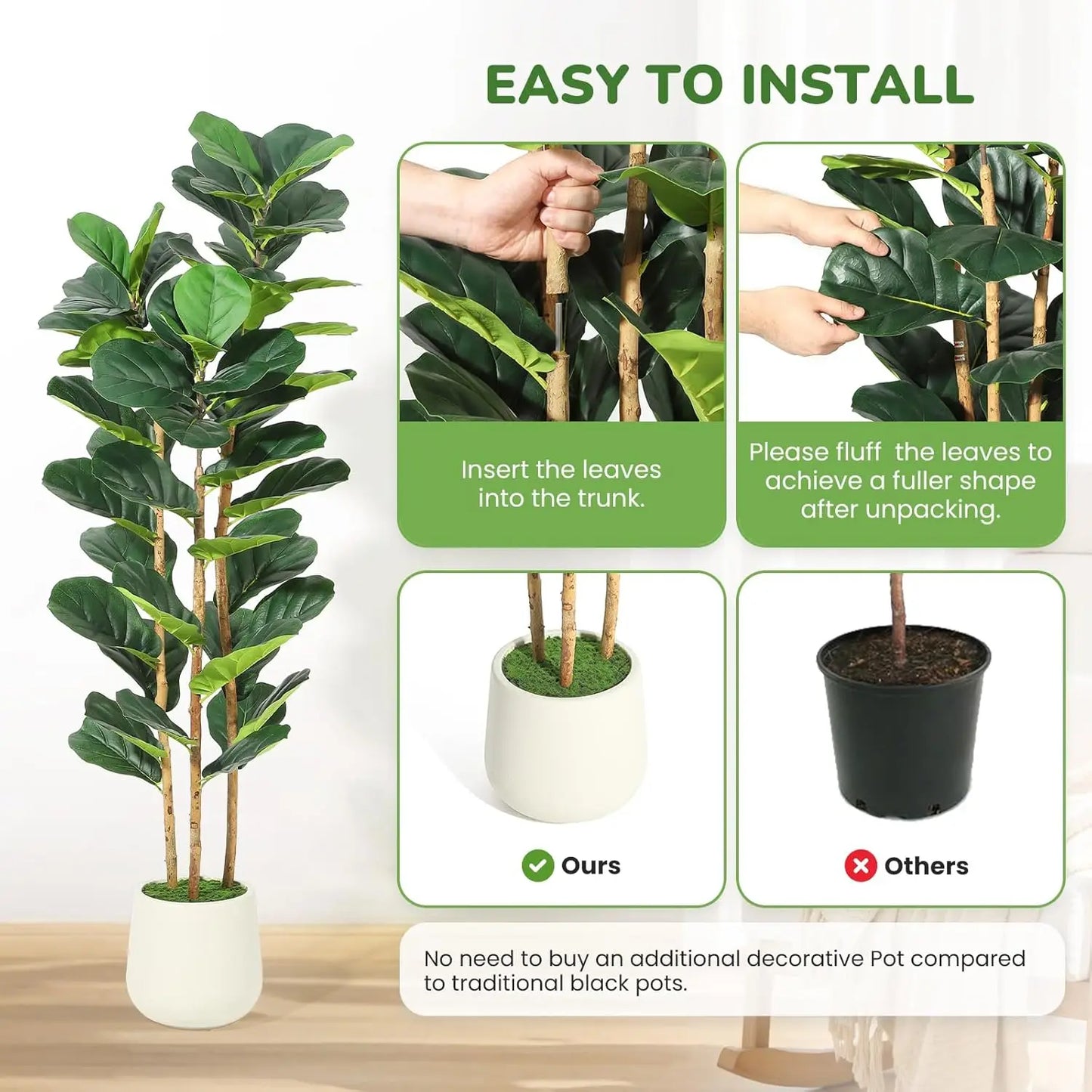 Lush & Lively: 5FT Faux Fiddle Leaf Tree with Modern White Pot