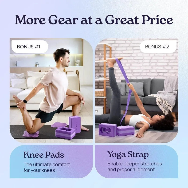 Supportive Yoga Block Set with Knee Pads & Strap – Reduce Wrist Strain, Enhance Every Pose