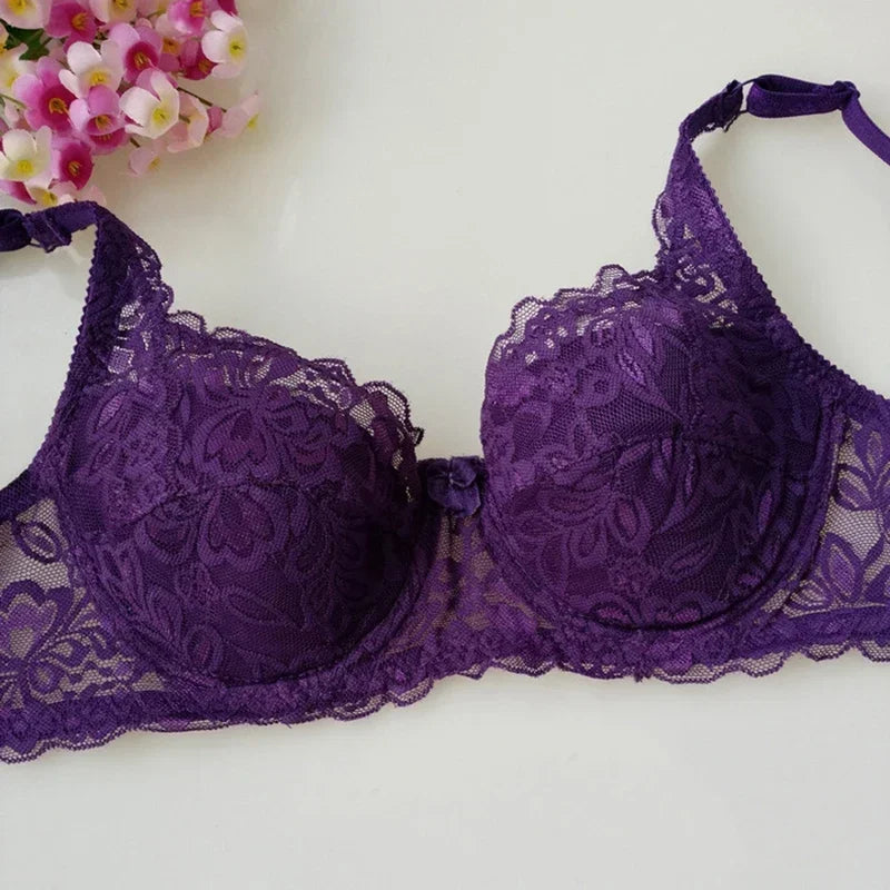 Sexy Floral Lace Push-Up Bra – Women’s Thin Summer Lingerie, Breathable Solid Color Comfort Brassiere