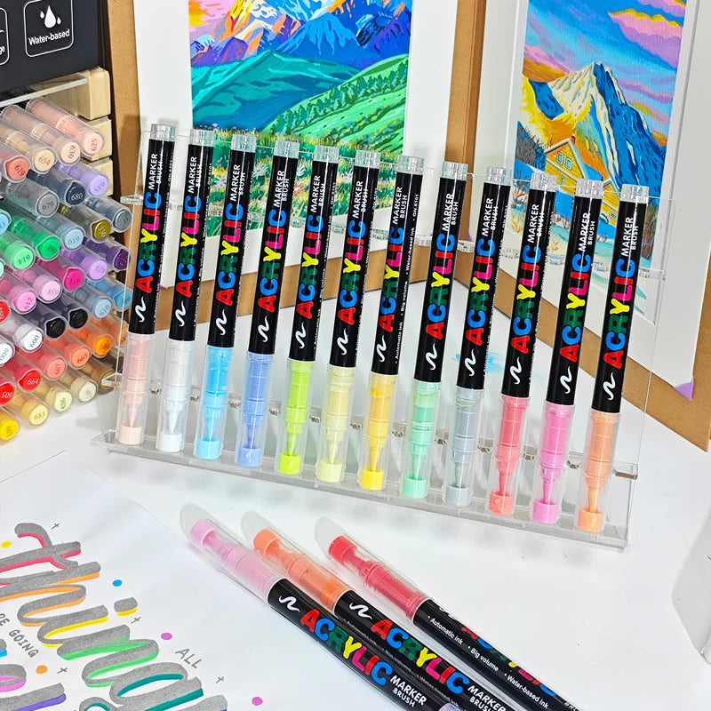 12–120 Colors Acrylic Paint Pens – Brush Tip Markers for Rock, Wood, Canvas, Stone | DIY Crafts & Christmas Gift