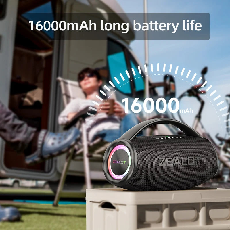 Zealot S97 80W Bluetooth Speaker – Portable Wireless Subwoofer with RGB Lights, Waterproof, 360° Stereo Surround, TWS & FM Radio