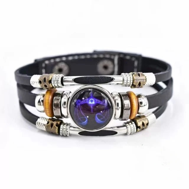 Glow-in-the-Dark Zodiac Bracelet with Retro Beaded Style for Him & Her