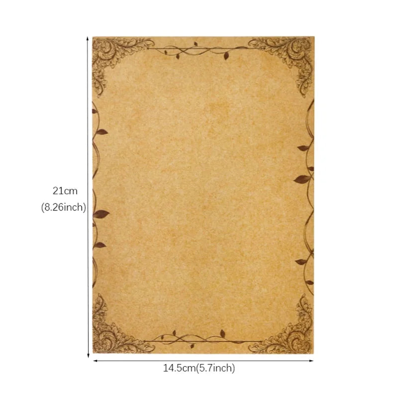 16pcs Vintage Writing Paper Old Parchment Design Kraft Paper for Invitations Gift Decorations Holiday Event Party Supplies A5