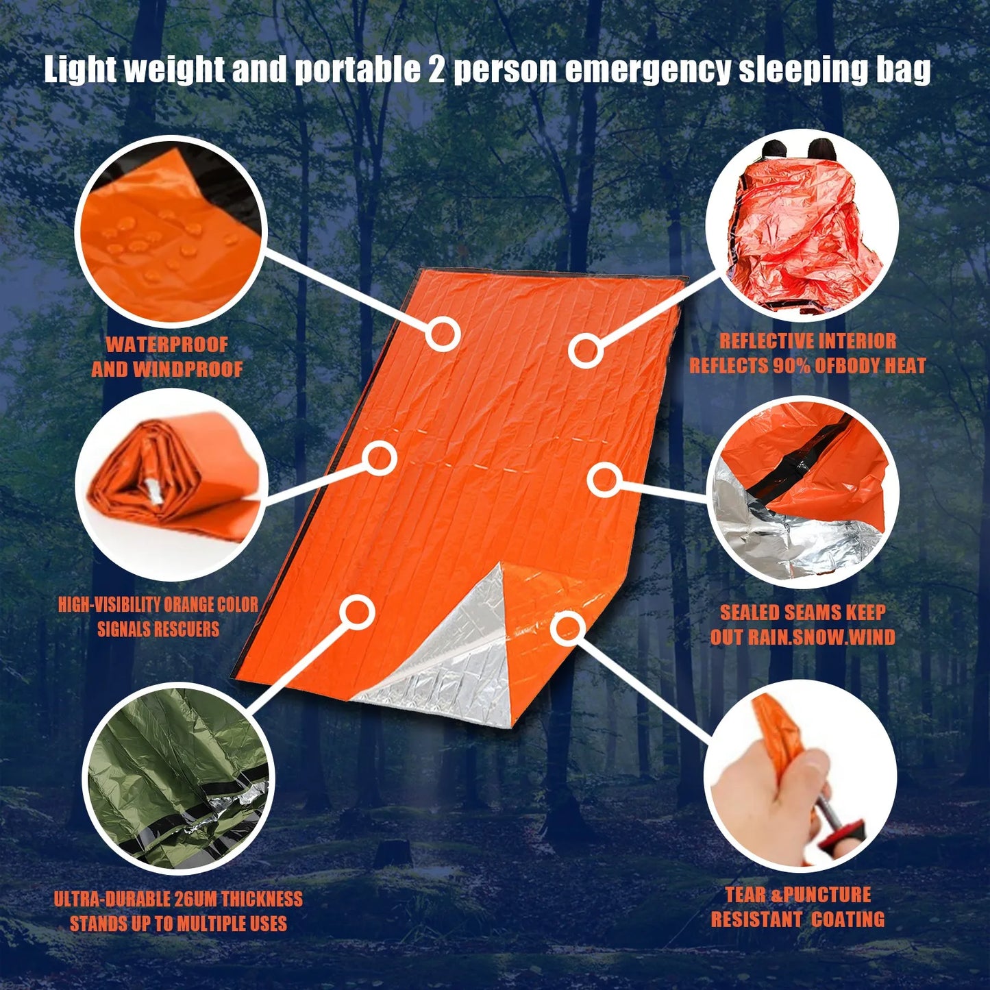 Portable Emergency Sleeping Bag – Waterproof Thermal Sack for Camping & First Aid Rescue