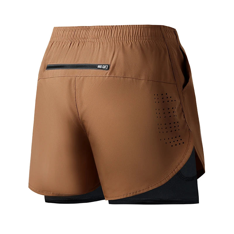 Men’s Quick-Dry Double Layer Running Shorts – Black Fitness & Workout Training Shorts