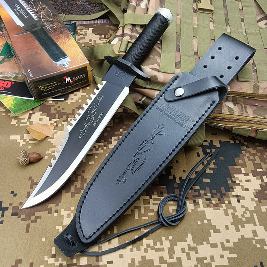 RAMBO II 9Cr18Mov Blade Camping Knife, Multifunctional Straight Pocket Knife, High Hardness Blade, Wilderness Tactical Knives
