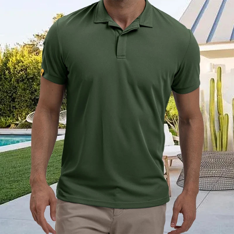 Men’s Casual Short Sleeve Button-Down Shirt – Solid Color Summer Top with Turn-Down Collar