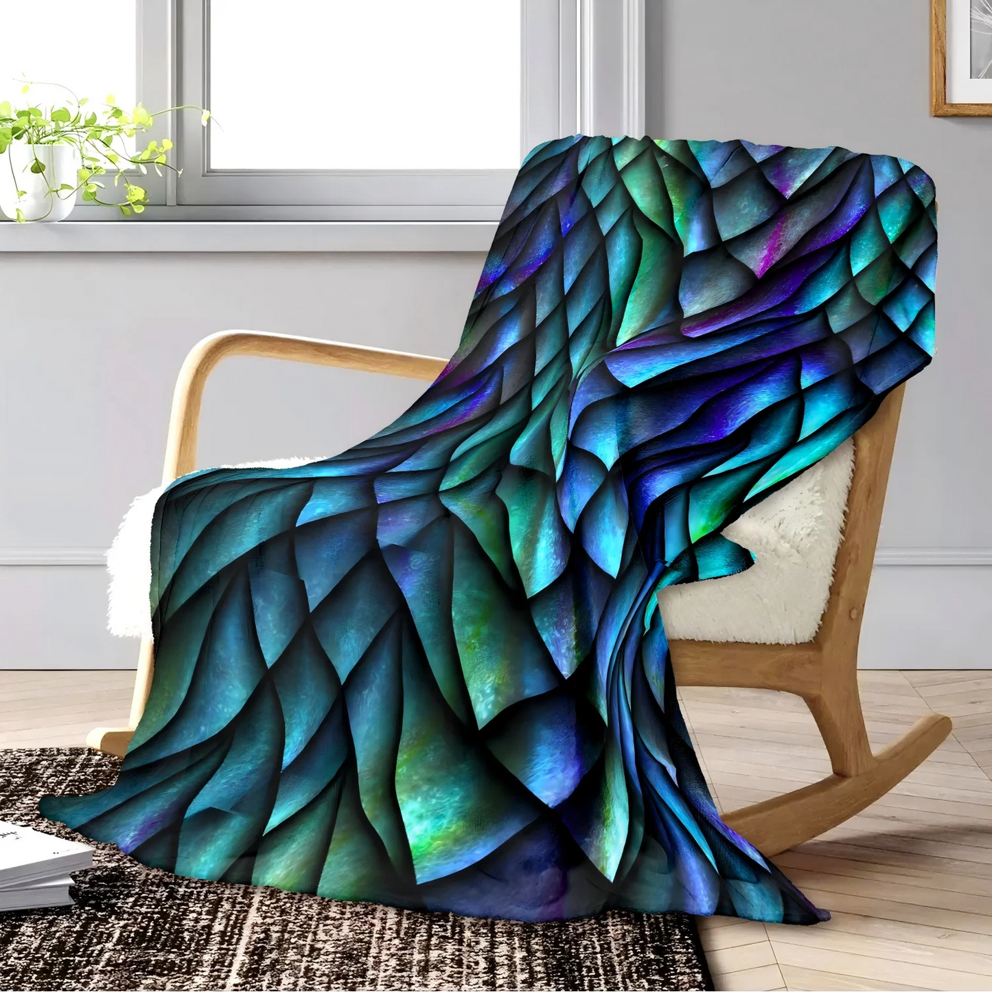 Magic Scale Pattern Flannel Throw Blanket – Soft & Warm All-Season Cozy Blanket for Couch, Bed & Gift Giving