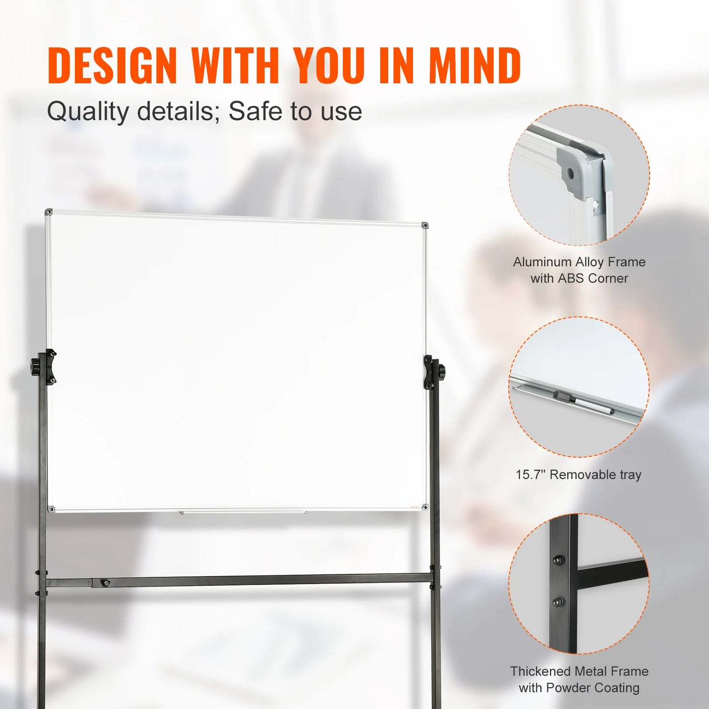 48x32" Rolling Double-Sided Magnetic Whiteboard – Mobile Dry Erase Board with 360° Reversible & Height Adjustable Frame