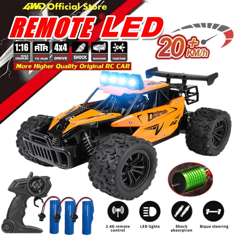 1:16 Remote Control Drift Racing Car – 2.4G Off-Road High-Speed Alloy RC Truck with LED Lights, Climbing Vehicle Toy for Kids