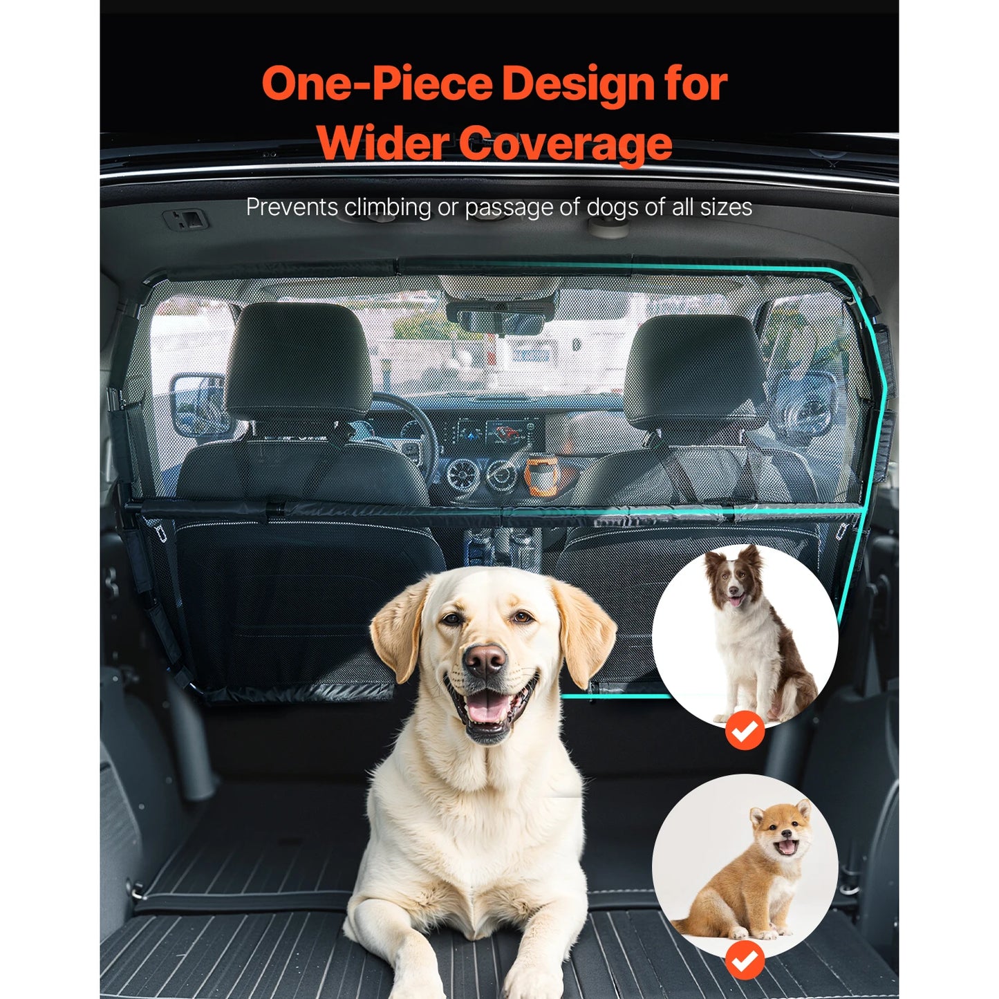 VEVOR Dog Car Barrier, Car Divider for Front Seats Vehicle, Pet Barrier with See Through Net Mesh, Universal-Fit Dog Car Barrier